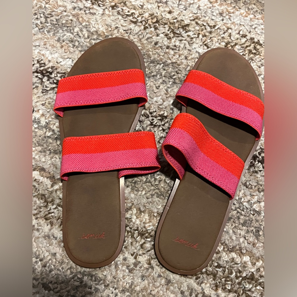 Sanuk Women’s Double-Strap Slide Sandals in Pink and Red